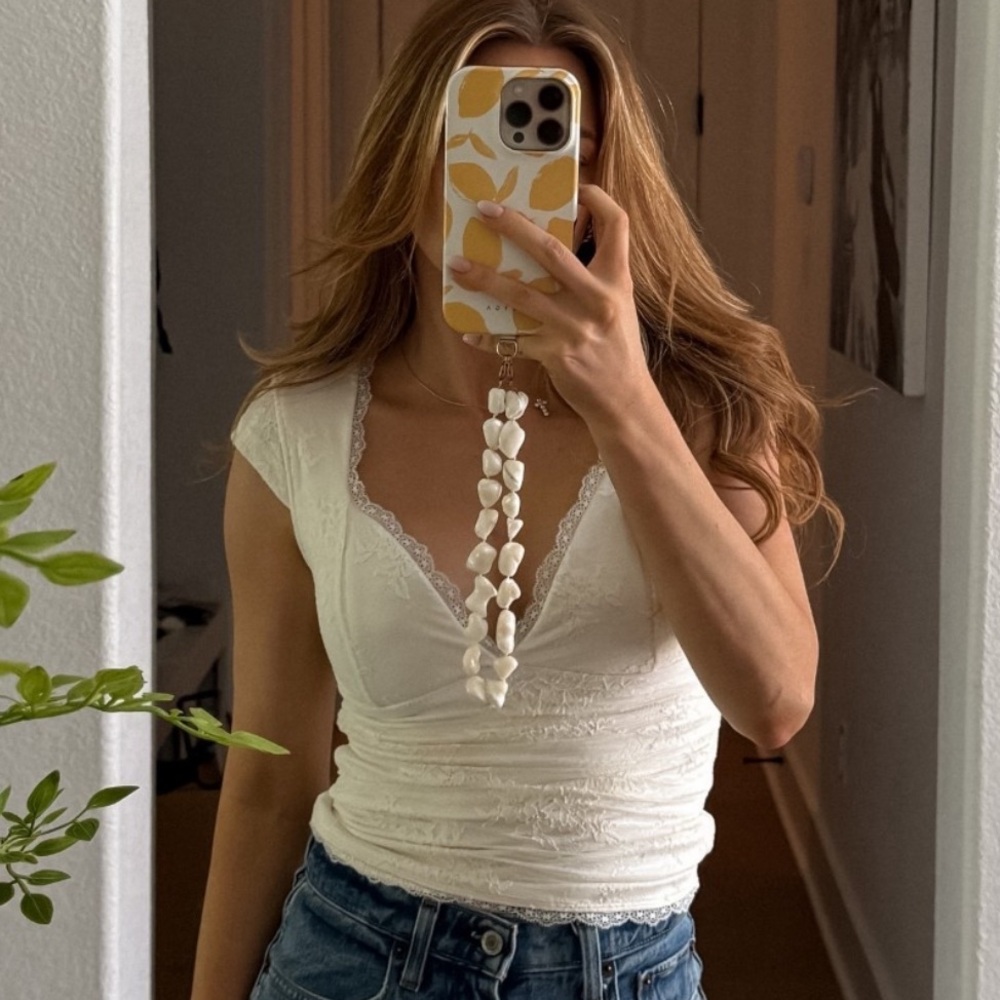 Abercrombie & Fitch Lace Trim Cream Wrap Top